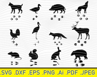 Clipart SVG de huellas de animales salvajes: Conjunto de 24 piezas (descarga digital)