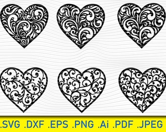 Floral Zentangle Herz SVG: Lace Mandala, Valentinstag (Digitaler Download)