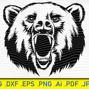 Roaring Bear SVG, Grizzly Bear Rawr, Animal, Grizzly Bear, Head, Face Animal, Growling, Cartoon, College, High School Team Sport Mascot Logo