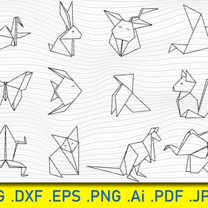 12 Origami Tiere SVG, Origami SVG, Origami Papier svg, Origami Silhouette, Tiere svg, Digital Clipart Silhouette, Vektor-Dateien Dxf,Svg