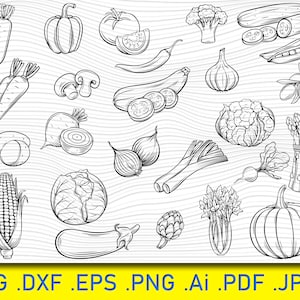 Ícones de vegetais, Frutas desenhadas à mão, Pacote de vegetais svg, Alimentos svg, Frutas, vegetais, clipart, vetor svg png dxf eps, estêncil para cricut, svg