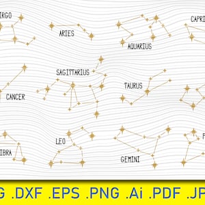 Different zodiac constellations, Zodiac Constellations svg, Zodiac signs svg, Astrology signs, Astrology,Silhouette and Cricut cutting files
