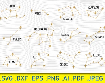 Constelaciones del Zodíaco SVG: Signos astrológicos, Cricut y Silhouette (Archivo digital)