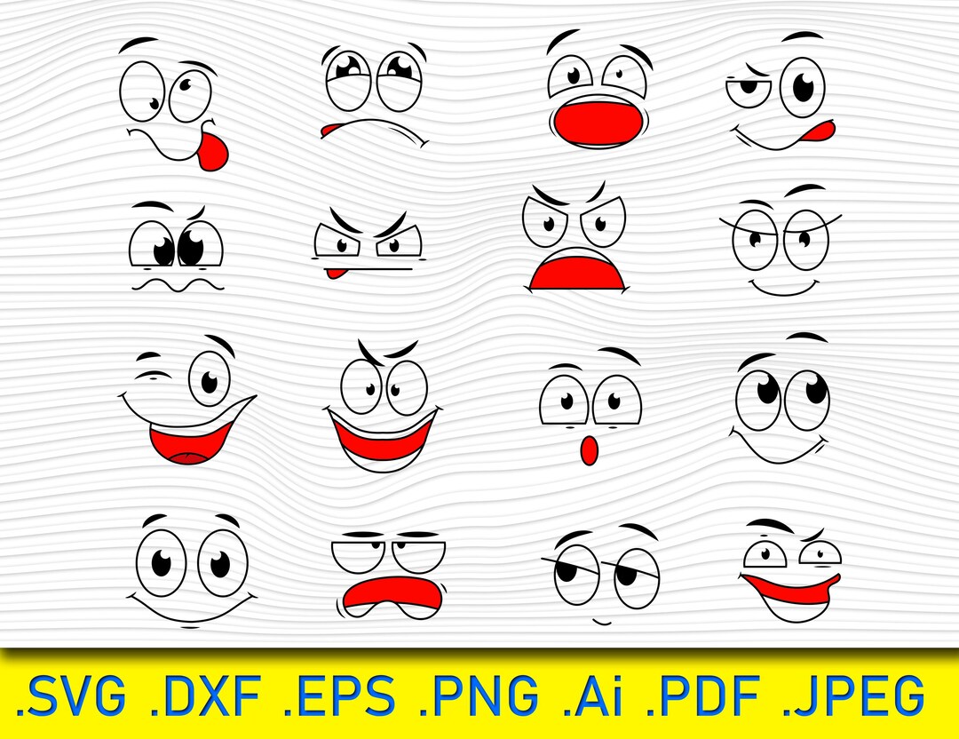 Emoji Face SVG Bundle: Comic Smile Expressions, Cricut Files (digital ...