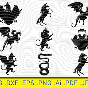 Heraldic Animals Svg, Heraldry SVG Bundle, Clipart, Heraldry Cut Files For Silhouette, Files for Cricut, Heraldry Vector, Svg, Dxf, Png, Eps