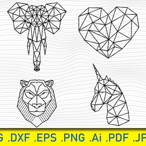 Geometrische Tiere SVG Bundle: Laser Cut Files, Wanddekoration (Digitaler Download