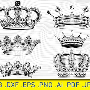 Crown SVG, Crown Clipart, Tiara Svg, Princess Tiara Svg, King Crown, Crown Silhouette,PNG, Dxf, Eps, Crown Vector, Cricut, Monogram clipart