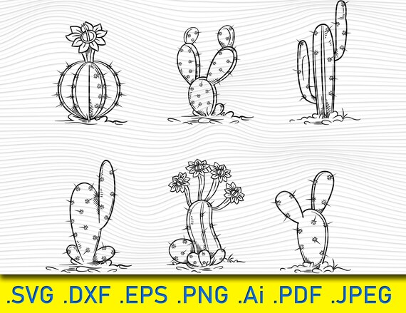 Cactus Silhouette Clipart: Succulent Flower Outline (SVG, PNG, EPS)