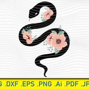 Snake with flowers, Floral Snake svg, Snake with flowers svg, Cobra svg, Snake png, Snake eps, Snake clipart, Snake cut files, Reptile svg