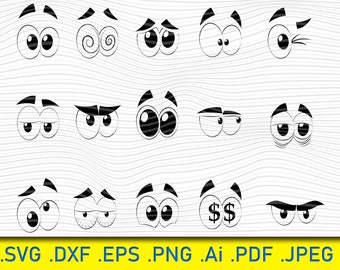 Pacchetto SVG Emoji Eyes: grafica di volti di cartoni animati (download digitale)
