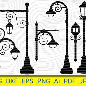 Lampadaire, éclairage public, silhouettes SVG de réverbères, éclairage public svg, lampadaire svg, éclairage svg, lampe magique svg, vecteur de réverbère