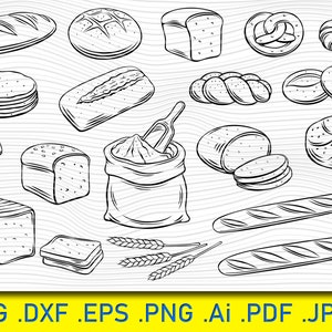 21 brood svg, bakkerij elementen, keuken svg silhouet bakkerij svg gesneden bestand zelfgemaakte svg, brood, Frans stokbrood, ontwerp menu bakkerij, eten Svg