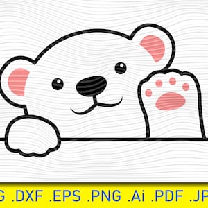 Polar Bear, Waving Paw, Cartoon, Polar bear SVG, Baby Bear SVG, Bear Silhouette, Polar bear Vector, White Bear Svg, Clip Art, Svg Files, Png