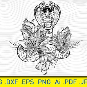 Snake Flower logo, Snake with White Flowers Plants, Snake SVG, Cobra svg, Snake png, Snake eps, Snake clipart, Snake cut files, Reptile svg