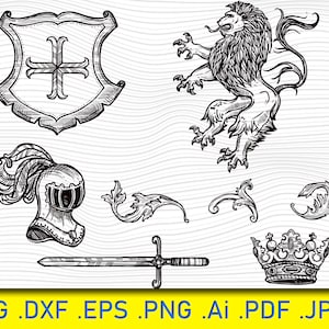 Heraldic symbols, Knight&#39;s shield, coat of arms, emblem svg, arms, knight, knight&#39;s shield, crown, family crest logo, swords and ribbon