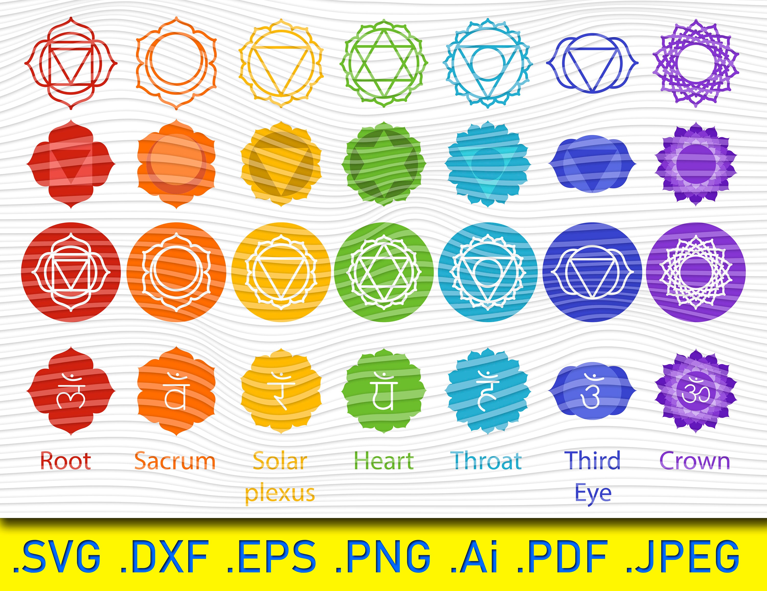 Chakras en vectoriel, déco murale et set (fichier SVG, PDF, AI