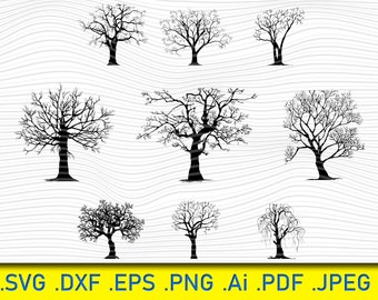 Paquete SVG de silueta de árbol: imágenes prediseñadas de bosque, archivos de corte de Cricut (descarga digital)