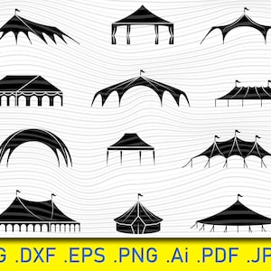 12 tentes-abris extérieures, tentes de pavillon d'événement, tente, étal, pavillon, eps, pdf, svg, dxf, png, pavillon de tente de cirque, détaillé, camée, Cricur