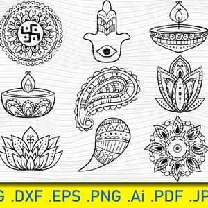 Collection de formes abstraites Diwali, bougies décoratives, art vectoriel Diwali, dessin Diwali, vecteur bundle Diwali, clipart Happy Diwali set