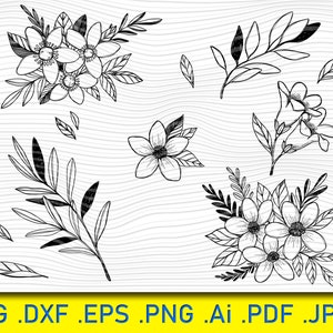 12 Flowers svg bundle, flowers clipart, leaves svg, Flower bundle svg, Flower spray svg, Floral svg, Sign svg, Line drawing svg, bundle svg