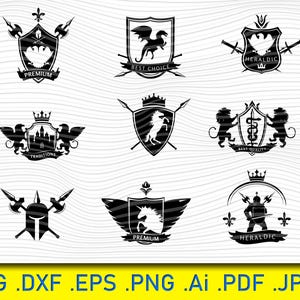 9 Heraldic Elements svg BUNDLE, Heraldic Shield svg, Heraldic elements, shield svg,sword svg,knight,medieval,coat of arms,family Crest,Horse