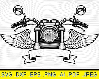 翼付きバイク SVG: リボングランジ、バイクのシルエット (デジタルファイル)