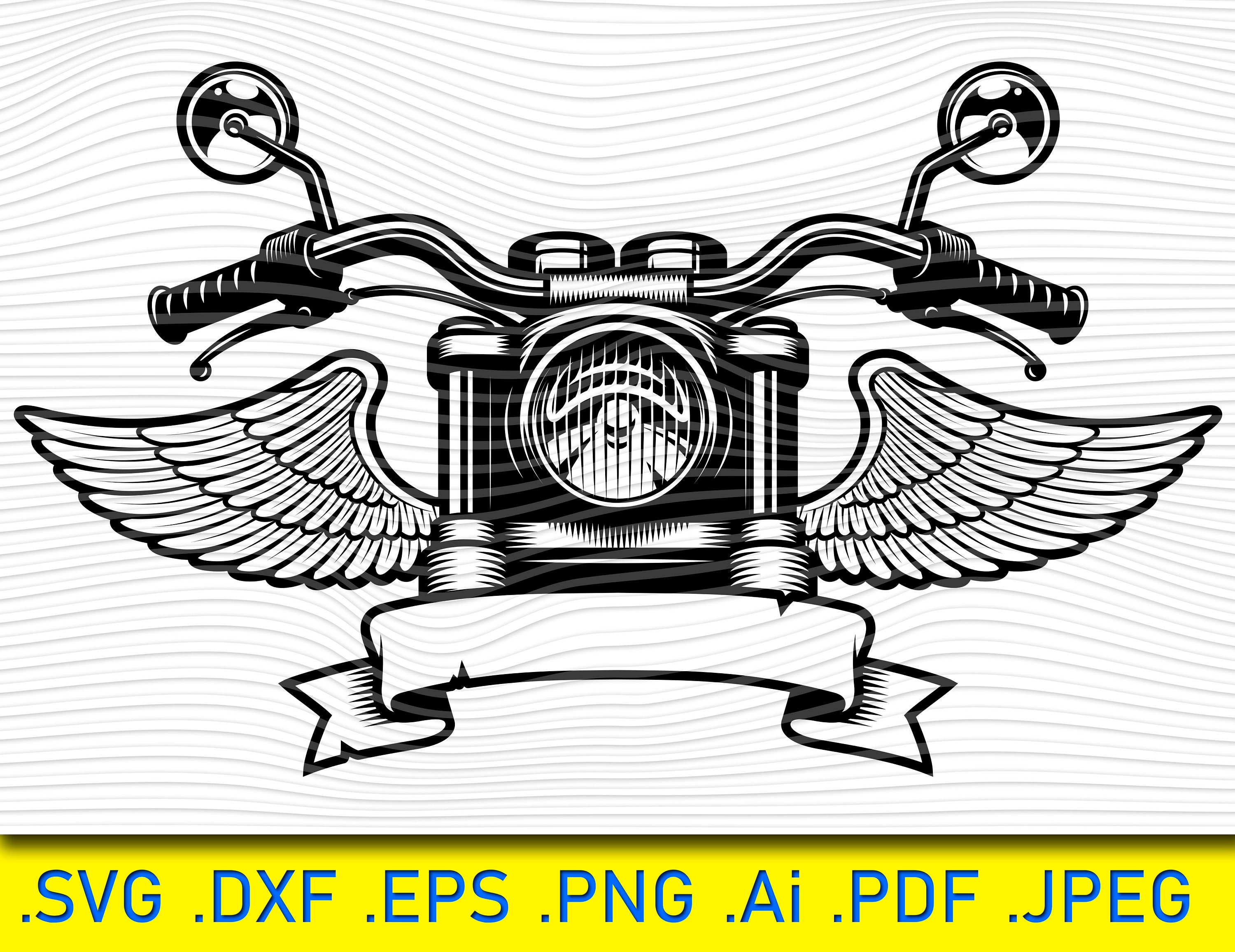 Motorcycle With Wings Ribbon Grange Svg Motorcycle Svg Motorbike Svg