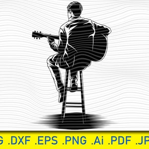 Man gitaar spelen, gitaar spelen svg, gitaar spelen silhouet illustraties, muzikale svg, gitarist svg, gitaar png, gitaar muziek svg