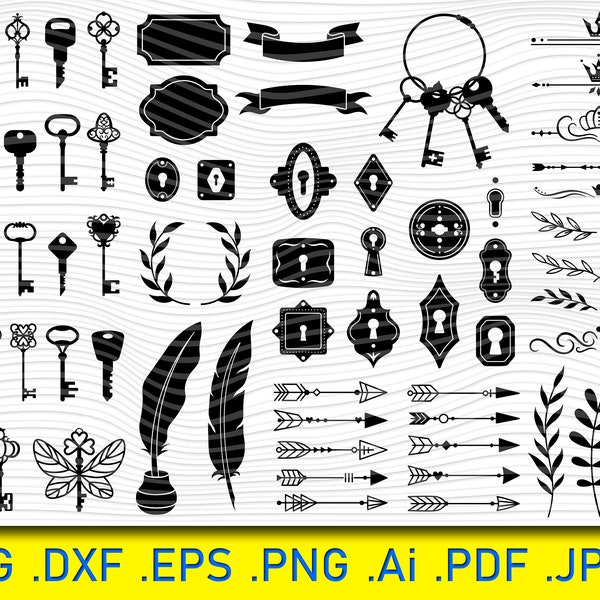 Padlock SVG, key svg, keys svg, padlock silhouette, padlock and key vector, clipart, print file, cut file, vector file, key silhouette, lock