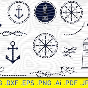 17 Nautical Marine, Nautical SVG Bundle, Nautical SVG, Nautical Clipart, Nautical Cut Files For Silhouette, Files for Cricut,Nautical Vector