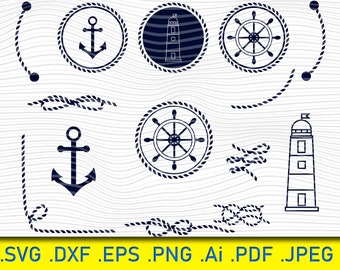 17 Nautical Marine, Nautical SVG Bundle, Nautical SVG, Nautical Clipart, Nautical Cut Files For Silhouette, Files for Cricut,Nautical Vector