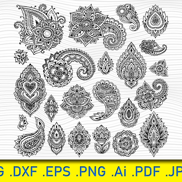 Mehndi Svg File, Mehndi flower svg, Henna drawing svg, Flower mehndi svg, Henna tattoo svg, Mehndi clipart, Henna template, Svg cutting file