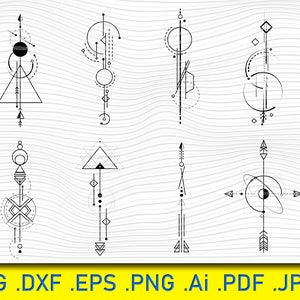 Abstrakcyjne kształty, geometryczne symbole astrologiczne, zestaw świętej geometrii, święte symbole SVG, sylwetka wektora mistycznego zestawu. Magiczna geometria