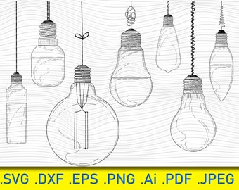 Light Bulb Svg, Vintage Light Bulb Clip Art | Hand Drawn Edison Lighting Vector Graphics Bundle,light bulb clipart,light bulb vector,light