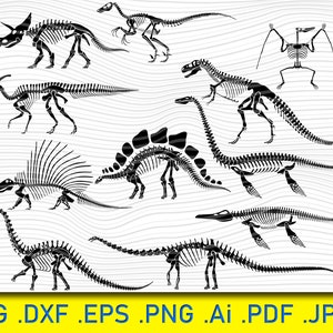 恐竜の骨格、恐竜のシルエット テンプレート - 紙とビニールのカット - ジュラ紀の動物 - 恐竜の骨 SVG - 骨 SVG - 恐竜の骨格