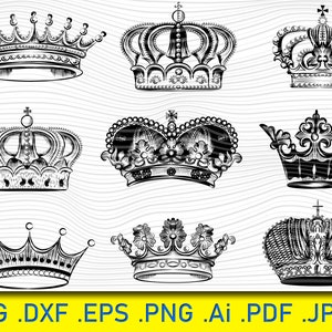 Crown SVG, Crown Clipart, Tiara Svg, Princess Tiara Svg, King Crown, Crown Silhouette,PNG, Dxf, Eps, Crown Vector, Cricut, Monogram clipart
