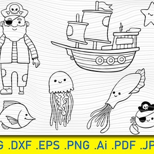 SVG pirata, paquete SVG pirata, archivos de corte pirata, silueta pirata, mapa pirata Svg, calavera Svg, huesos cruzados Svg, clipart pirata, barco Svg.
