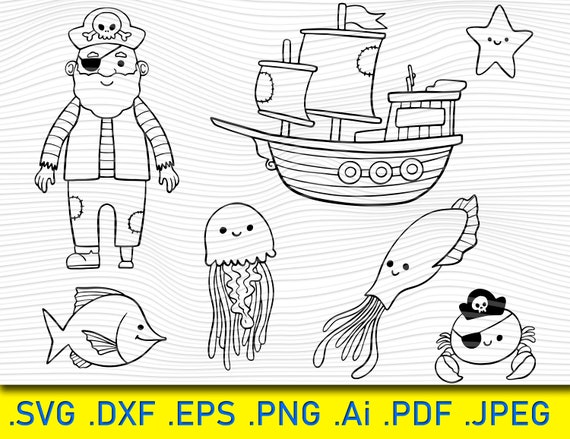 Pirate SVG, Pirate SVG Bundle, Pirate Cut Files, Pirate Silhouette, Pirate Map Svg,  Skull Svg, Crossbones Svg, Pirate Clipart, Boat Svg.