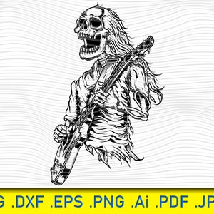 Schädel Skelett Gitarre spielen Rock N Roll Heavy Death Metal Musik Star Musiker Band Song Sound Design Logo SVG PNG Vektor Clipart Schnitt