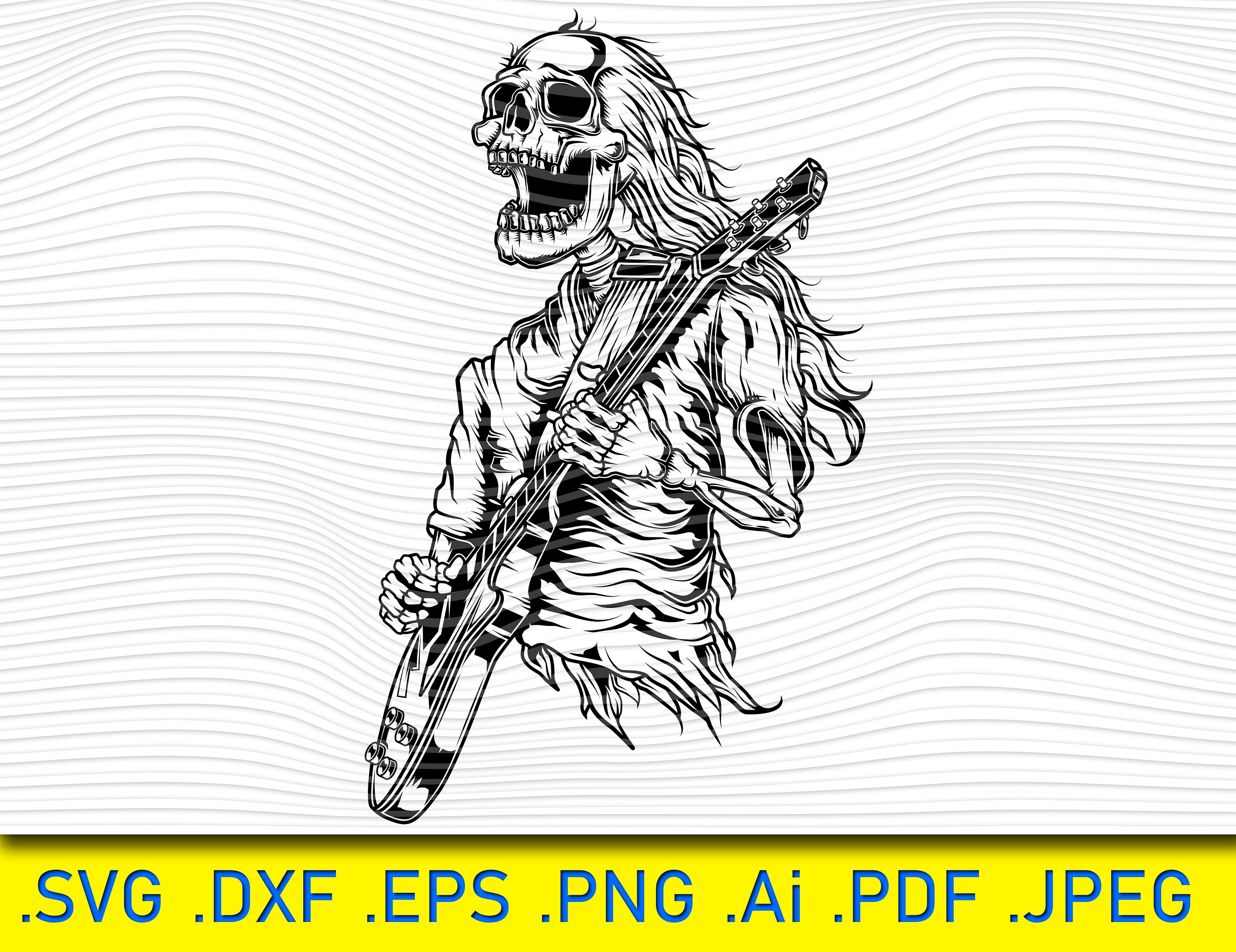 Rock And Roll Halloween Svg, Rock And Roll Skeleton Guitar