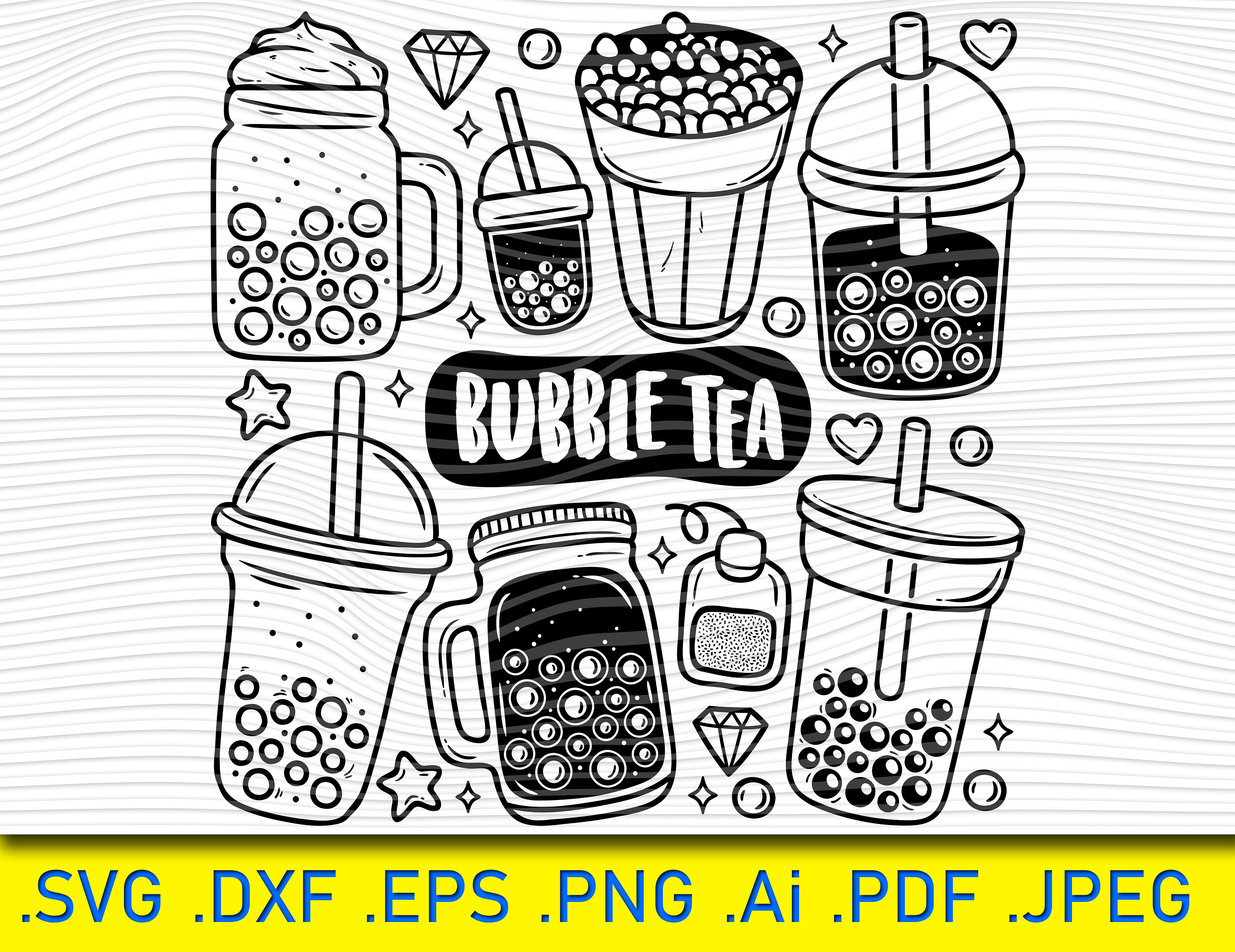 Bubbleteaiconshanddrawndoodlecoloring Kawaii I love Etsy