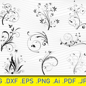 ライン、SVG の花、装飾コーナー ライン、植物 svg、花飾り、葉、PNG、Cricut シルエット ファイル用、簡単カット、即時ダウンロード