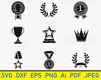 Award Icons SVG Bundle: Crown, Star, Laurel, Medals (Digital Download)