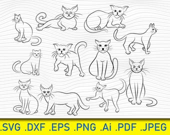 Cat Poses SVG Bundle: Silhouette Clipart Vector (Digital Download)