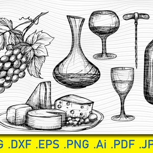 Set di vino svg, set di schizzi vettoriali di vino rosso e bianco, Svg vino, Bundle Svg vino, File di taglio vino, Png vino, JPG vino, clipart vino, Eps vino
