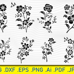 KWIATY w SVG Ozdobne linie narożne Rośliny svg, Dekoracja kwiatowa Liście PNG dla plików sylwetki Cricut, Łatwe cięcie, Natychmiastowe pobieranie, svg