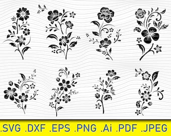 FLOWERS in SVG  Ornamental Corner Lines Plants svg,Floral decoration Leaves PNG for Cricut Silhouette Files, Easy Cut, Instant Download, svg