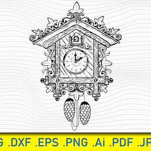 Koekoeksklok, retro klok SVG, klok SVG, tijd SVG, horloge SVG, oude SVG, vintage SVG, retro klok gesneden bestanden, klokbestanden voor Cricut, SVG, EPS