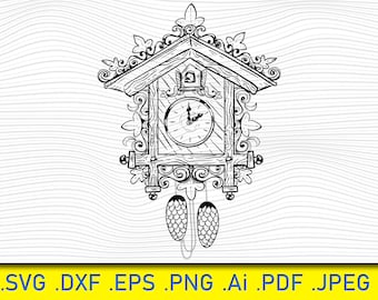 Cuckoo Clock, Retro Clock Svg, Clock Svg, Time Svg, Watch Svg, Old Svg, Vintage Svg, Retro Clock Cut Files, Clock Files for Cricut, Svg, Eps