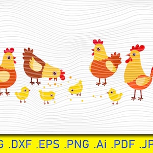 Happy Chicken Farm Poultry Village, Chicken SVG, Cut File, hen dxf, Cricut svg, Silhouette svg, Hen Silhouette SVG,chicken dxf, chicken eps